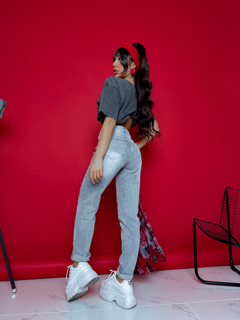 MOM STRETCH pants "VENERA" - LIGHT GRAY AT133-38
